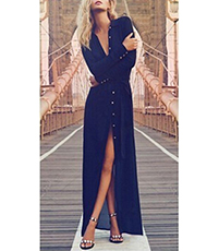 Exquisite Black Floor Length Evening Dress – Walking Slit / Long Sleeves
